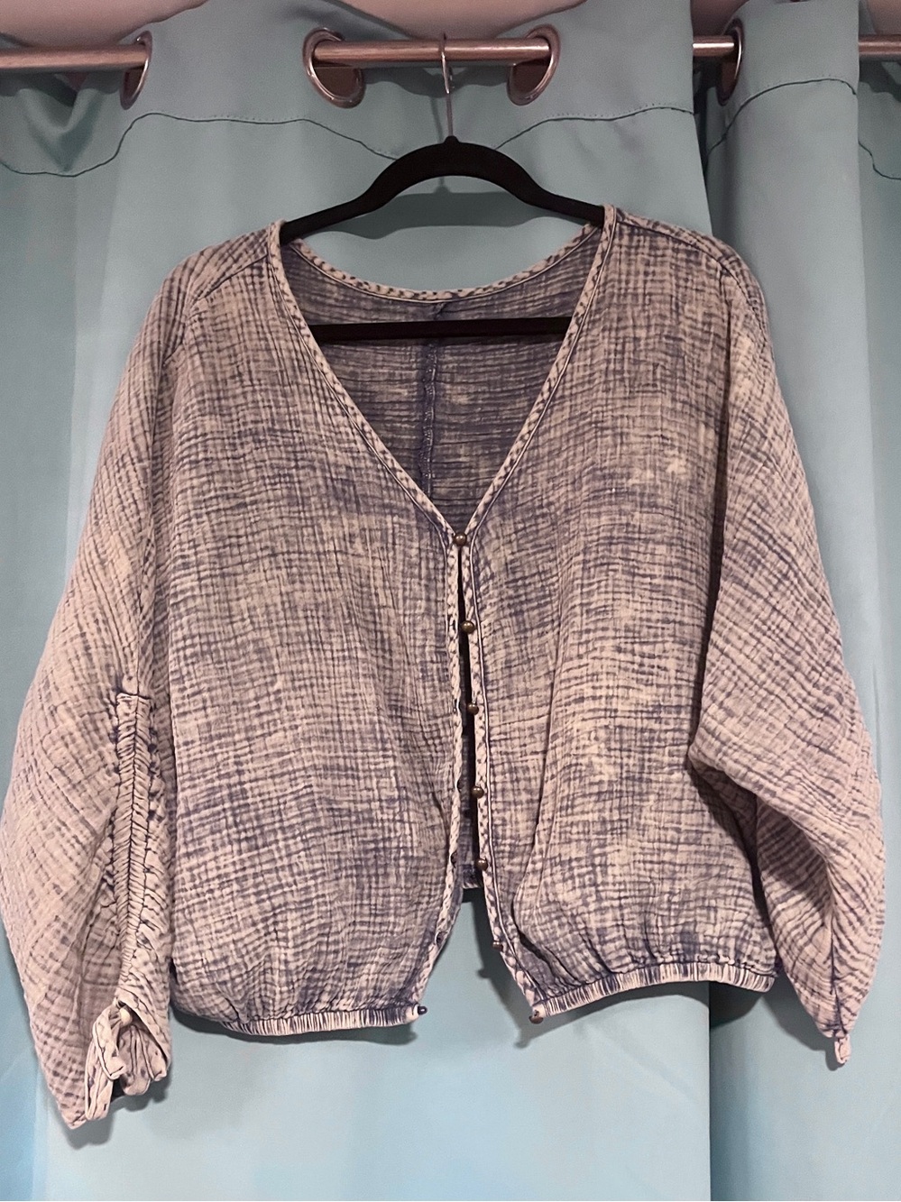 Acid Wash Gauze Balloon Sleeve Blouse/Cardigan- 100% cotton, Large